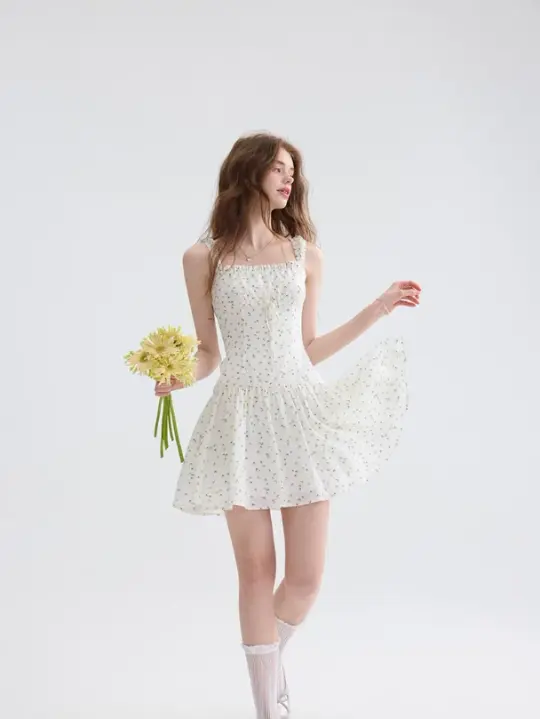 French floral suspender skirt pastoral style dress short skirt holiday style skirt R2800