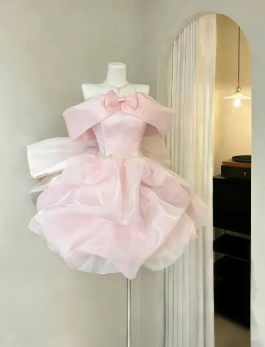 Sparkly Blush Pink Homecoming Dress , Silky Satin Corset Short Prom Dress RS1761