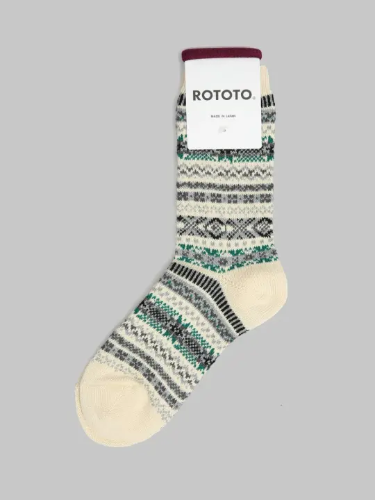 ROTOTO Jacquard Crew Socks Fair Isle Ivory