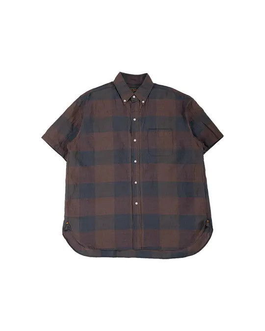 Beams Plus B.D. Classic Fit Cotton Linen Cord Check Navy/Pink