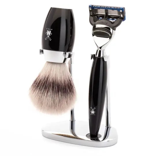 MÜHLE KOSMO 3 Pc. Shaving Set, Silvertip Fibre® Brush & Gillette® Fusion™ Razor, Black