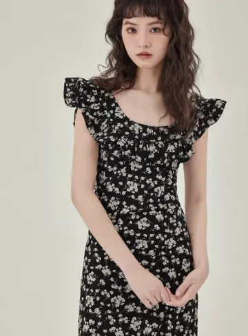 Small flying sleeves tall dress 2025 new temperament floral long dress R2384