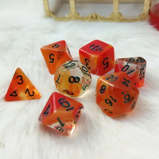 Kobold Dice Set – 7-Piece Clear Red Orange DnD Dice