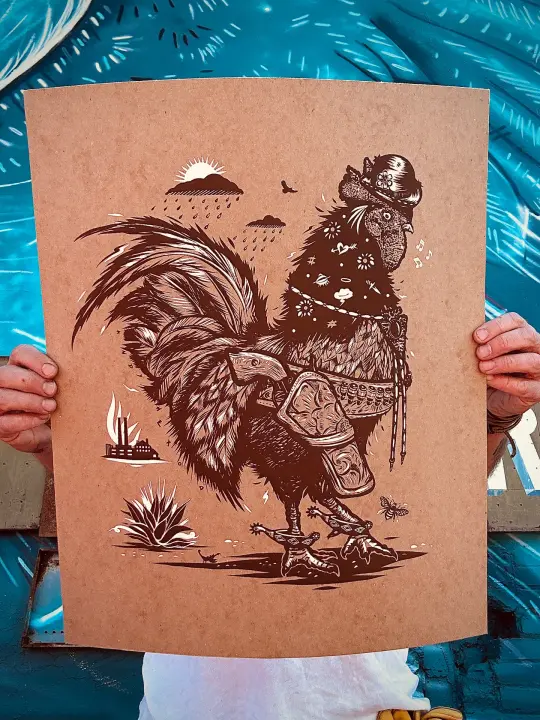 The Drifter 2 Color Screen Print on Craft Brown Card Stock