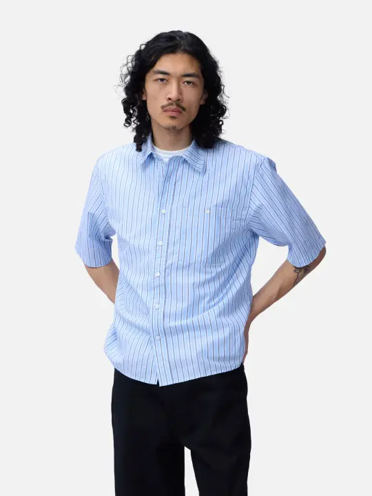 Short Sleeve Commuter Shirt ~ Blue Stripe