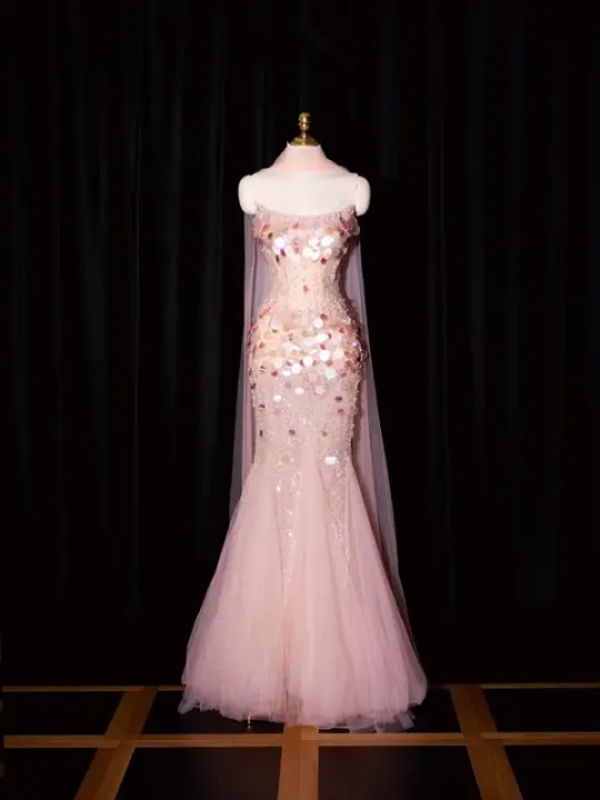 Light pink strapless, fitted, bodycon, sexy long ball gown/bridal dress R8945