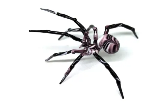 Striped Marble Glass Spider Figurine In Black And White Tones