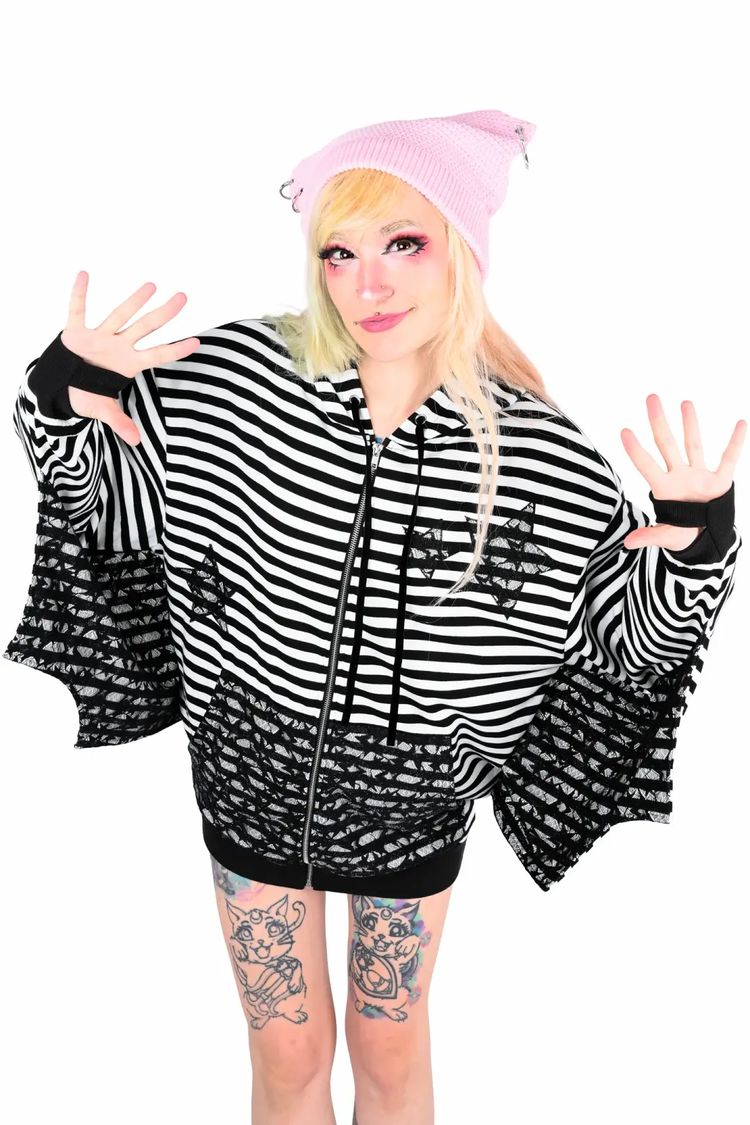 Batty Hoodie - Black and White Stripe