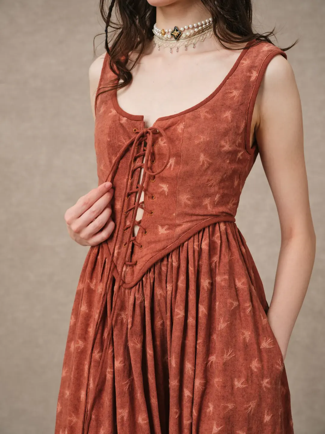 Anis 23 | Lace-up Jacquard Linen Corset Dress