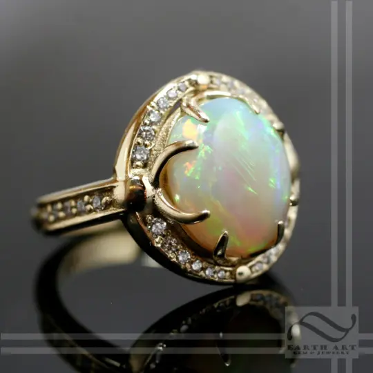 Australian Opal Halo Engagement ring with Diamonds in 14k