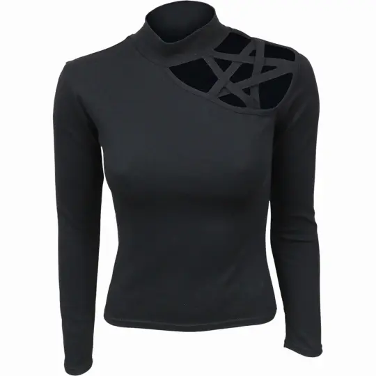 Gothic Elegance Pentagram Shoulder Longsleeve Top - Witchy Fashion - Alternative Clothing