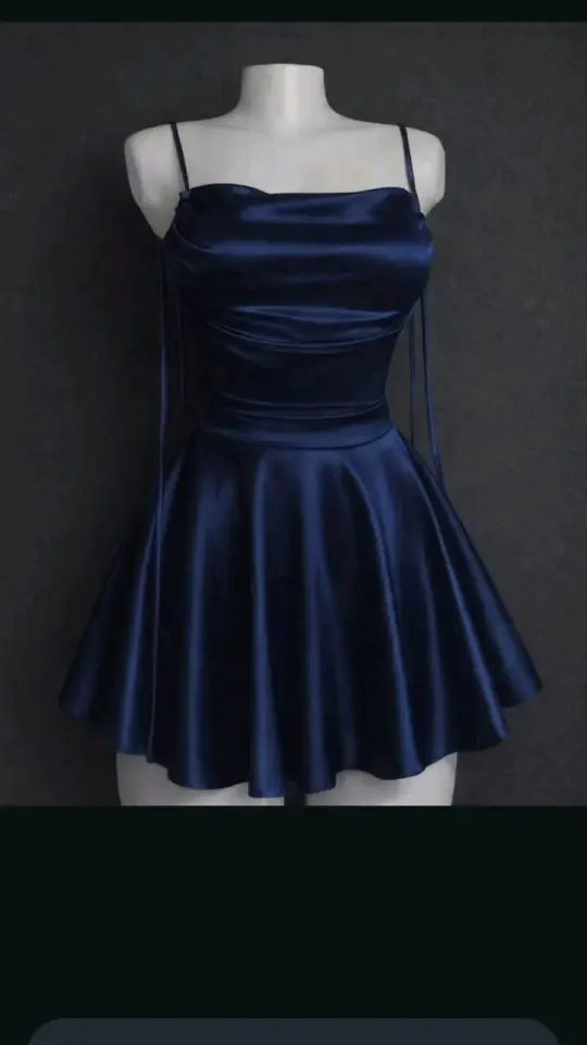 Minimalist Navy A-Line Spaghetti Straps Satin Bodycon Mini Dress Homecoming Dress RS208