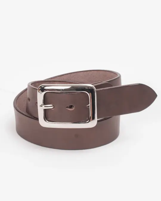 Heavy Duty "Tochigi" Leather Belt with Nickel Plated Garrison Buckle - Brown