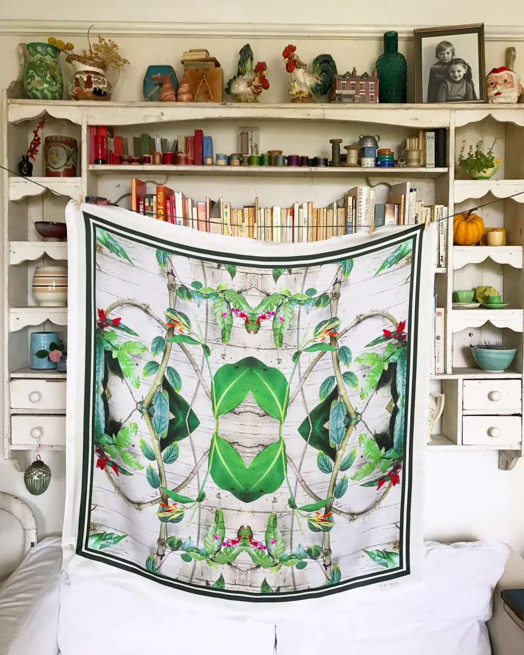 TROPICAL CHELSEA PHYSIC - 100% SILK SATIN SCARF WITH HAND ROLLED EDGES