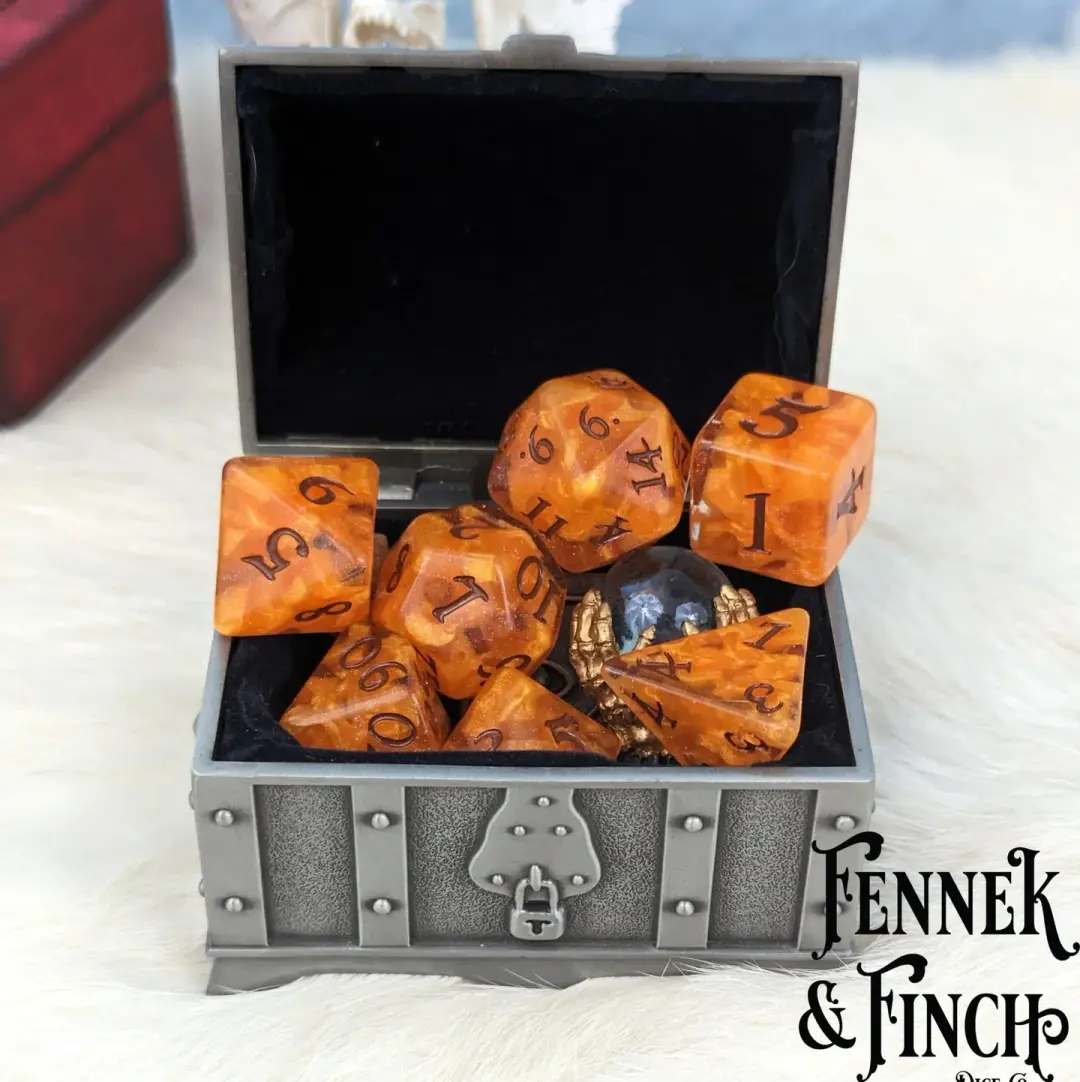 Pumpkin Pie Dice Set – 7-Piece Orange Brown Autumn DnD Dice