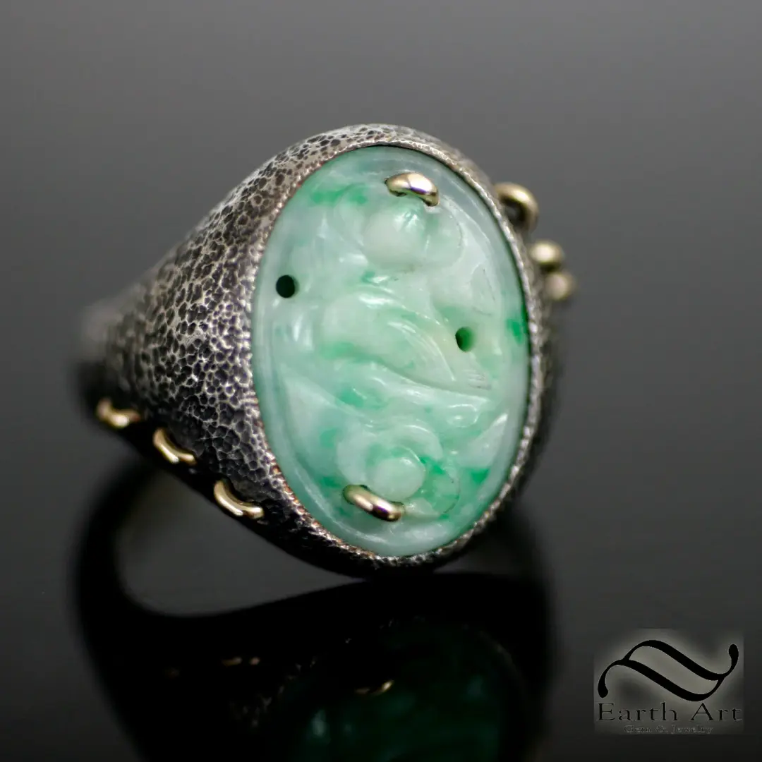 Carved Jade Signet in Sterling and 14k