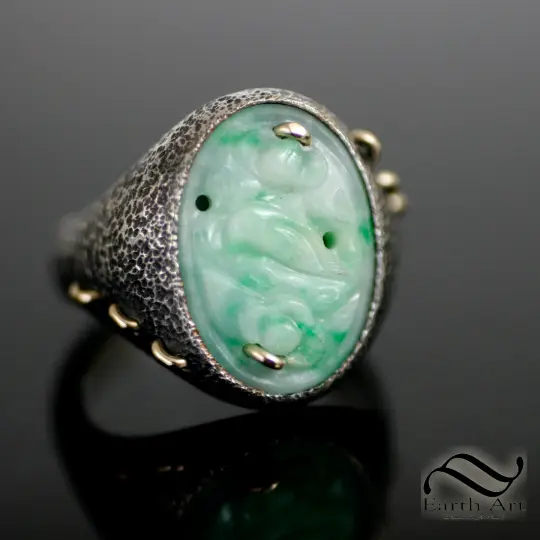 Carved Jade Signet in Sterling and 14k