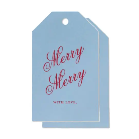 "Merry Merry, With Love" Red on French Blue Foil Holiday Gift Tags, Set of 15