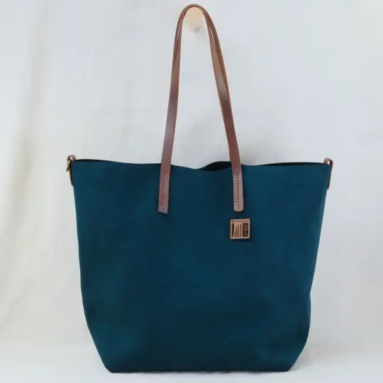 Slouchy Wide Suede Tote in deep teal