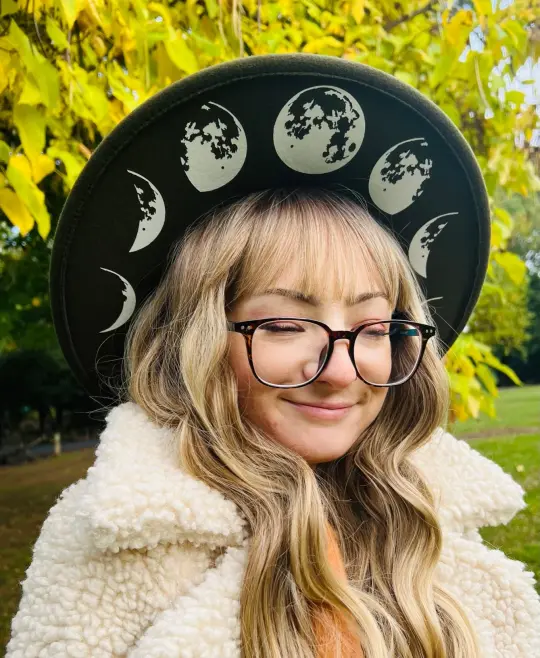 Olive Large Moon Phase Vegan Felt XL Wide Brim Hat