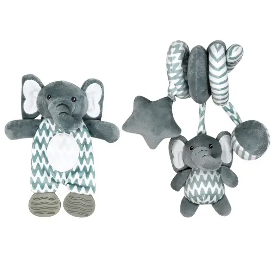 3 Stories Trading Company Baby Boys and Baby Girls 2 Piece Infant Toy Gift Set, Gray