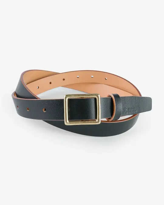 OGL Square Brass ‘Prongless’ Buckle Leather Belt - Hand Dyed Black