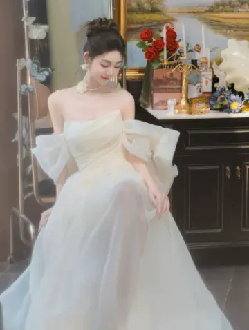 Cute White A-Line Off-the-shoulder Tulle Corset Maxi Wedding Dress RS1165