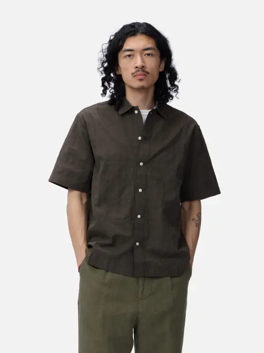 Short Sleeve Work Shirt ~ Ink Grid Dobby