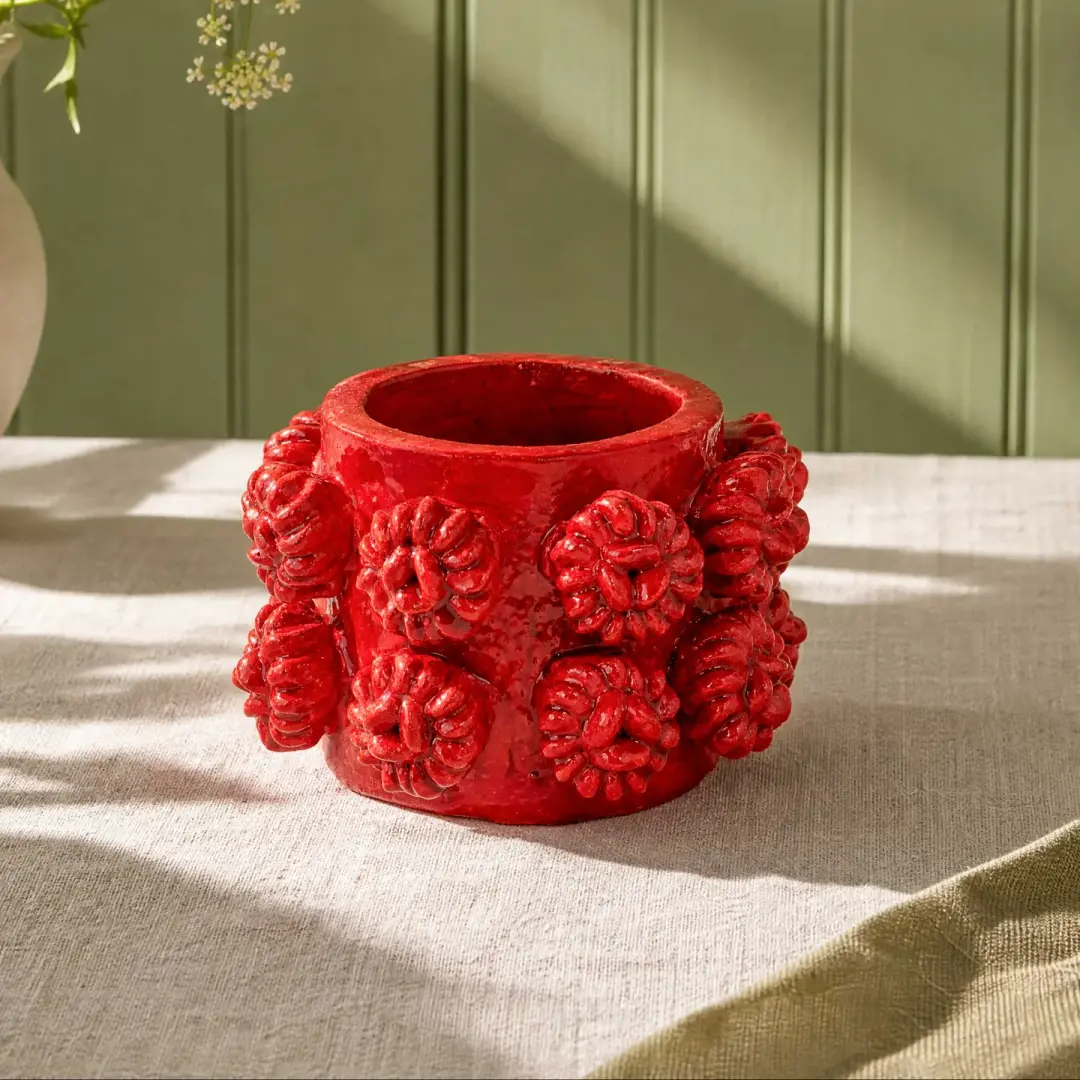 Barro Vidriado Flor Votive Holder