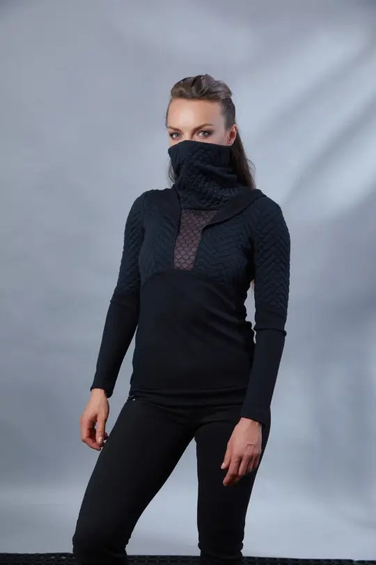 PP Black cyberpunk hoodie with high collar
