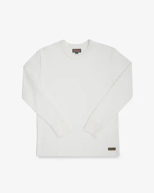 11oz Cotton Knit Long Sleeved Crew Neck Sweater - White