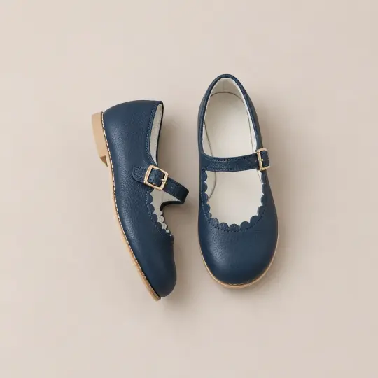 Mini Mary Janes in Scalloped Navy