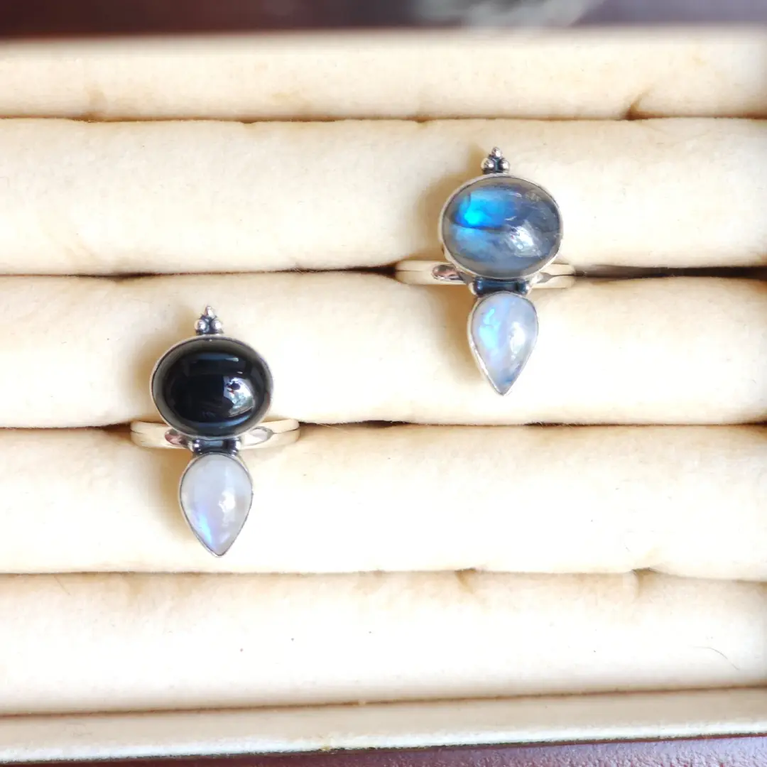 Harmonie - Two-stone Moonstone Ring in Sterling Silver
