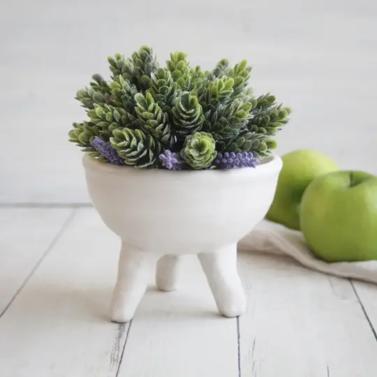 Quirky Tripod Planter in Modern Matte White Glaze, Ceramic Pottery Flower Pot, Made in USA - 4