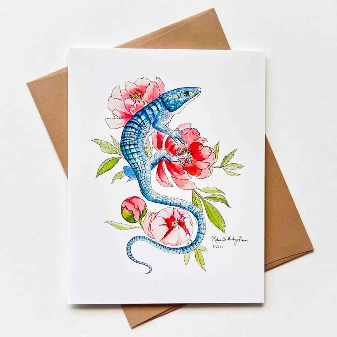 Lizard on Peonies Greeting Card