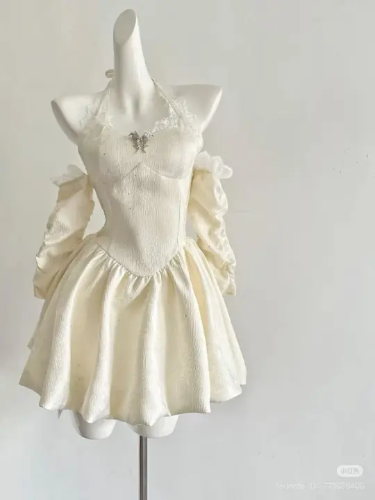 Apricot halter neck slim fit A-line tutu skirt homecoming dress R2569