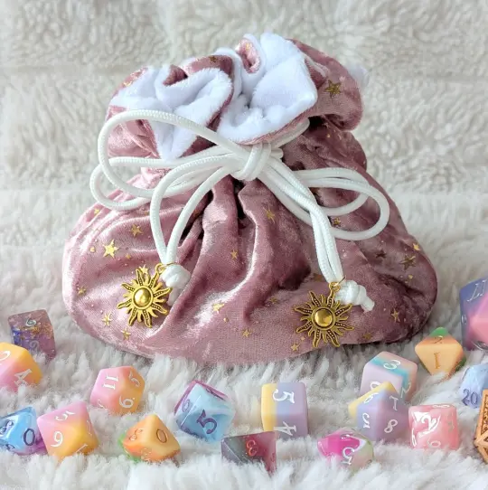Starlit Rose Dice Bag – Velvet Multi-Pocket Pouch with Gold Stars | Fennek & Finch
