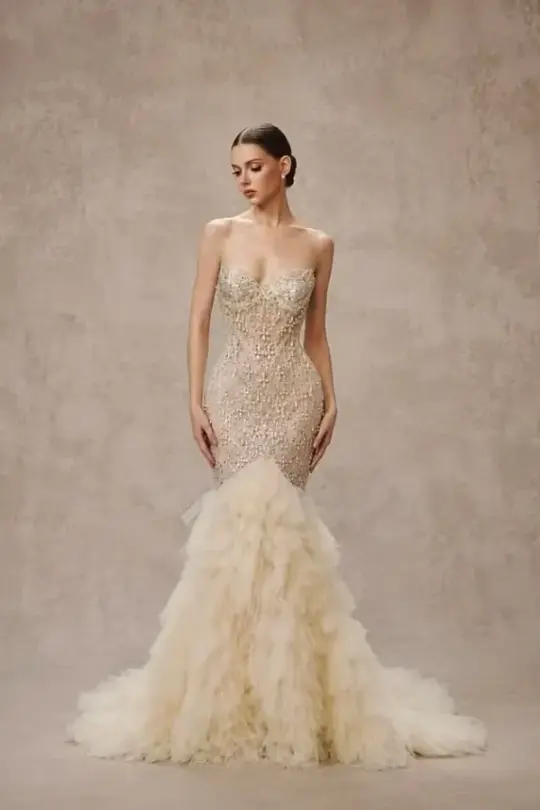 Mermaid Tweed Bodycon Prom Gown , High End Women's Maxi Evening Dress Ball Gown RS2396