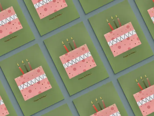 Carte postale illustrée & dorée "Birthday cake" green