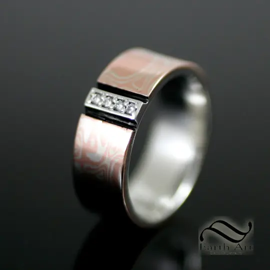 Mens Mokume Gane Diamond Wedding Band