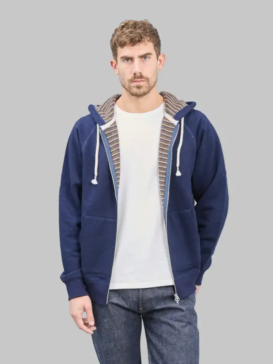 Wonder Looper Zip Hoodie Real Indigo Blanket Striped French Terry