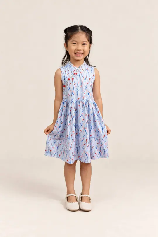 Jersey Luna Cheongsam - Blue Lucky Bamboo