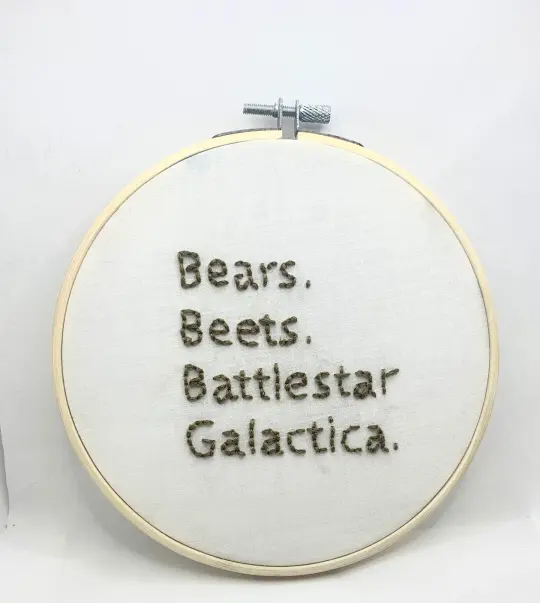 Bears, Beets, Battlestar Galactica Embroidery Kit