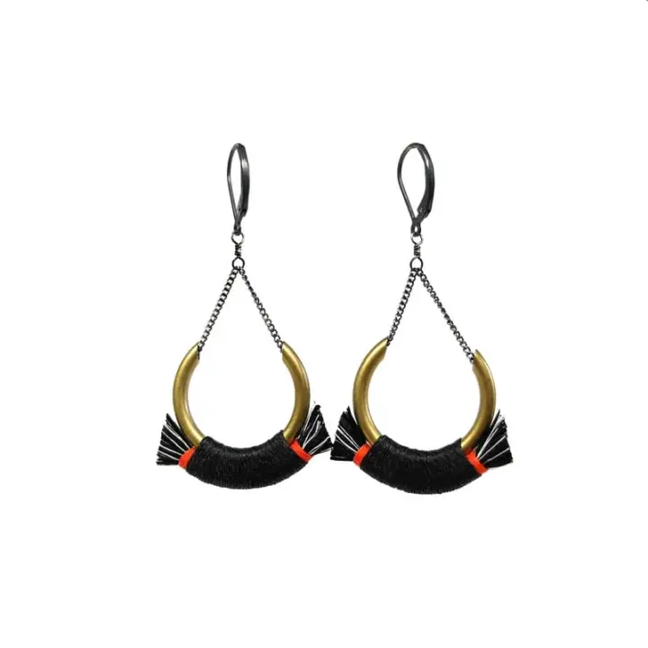 Small Crest Earrings - Black/Red