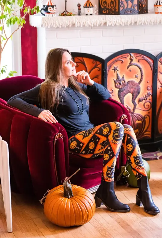 Grinning Jack High-Waisted Gothic Pumpkin Leggings