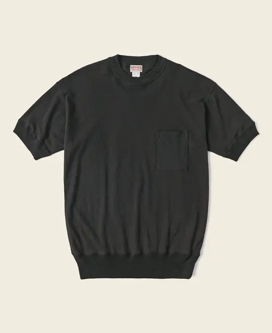 Waffle Knit Pocket T-Shirt - Black