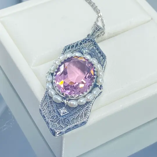 Pink Topaz Pendant, Art Deco 1930's Jewelry #P156 - Ready to Ship