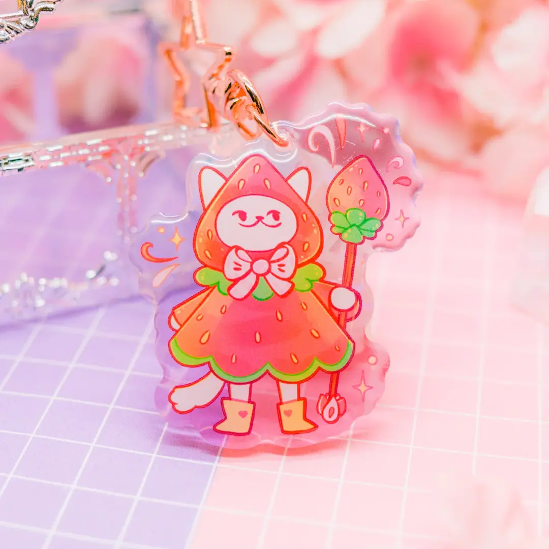 Strawberry Cat acrylic charm / keychain