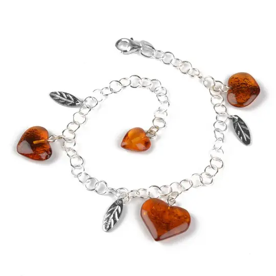 Amber Hearts & Silver Leaves Bracelet