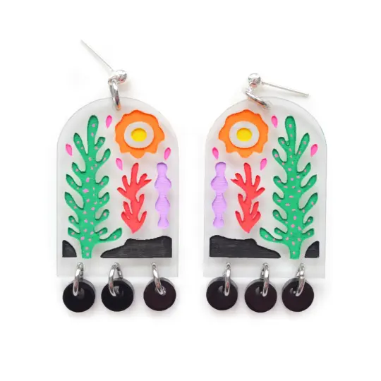 Desert Cactus and Plant Laser Cut Arch Statement Earrings